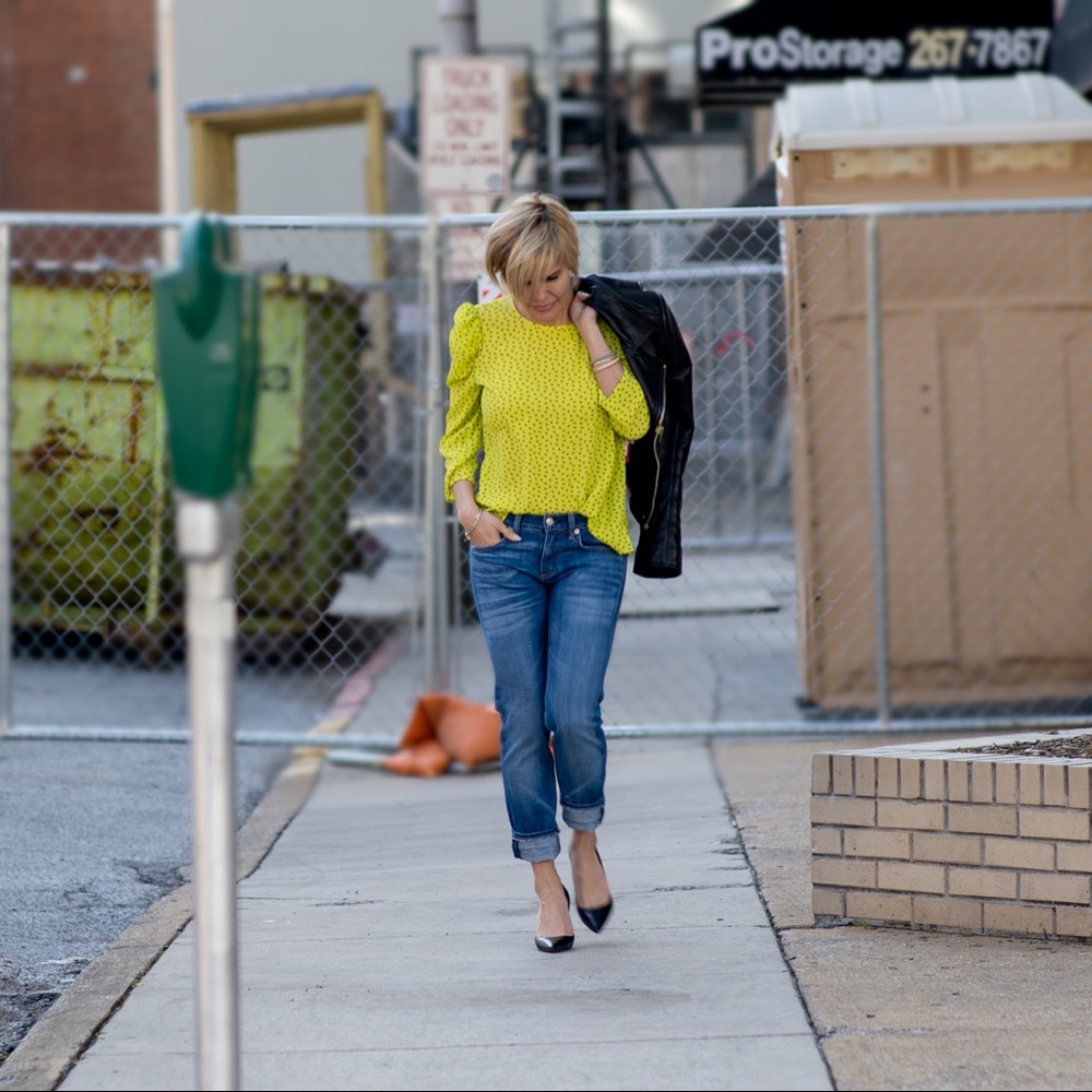 Vince Camuto yellow print blouse